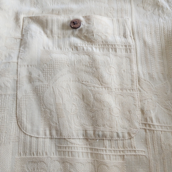 Mens Yellow Silk Palm Tree Button Down Shirt - Picture 7 of 7